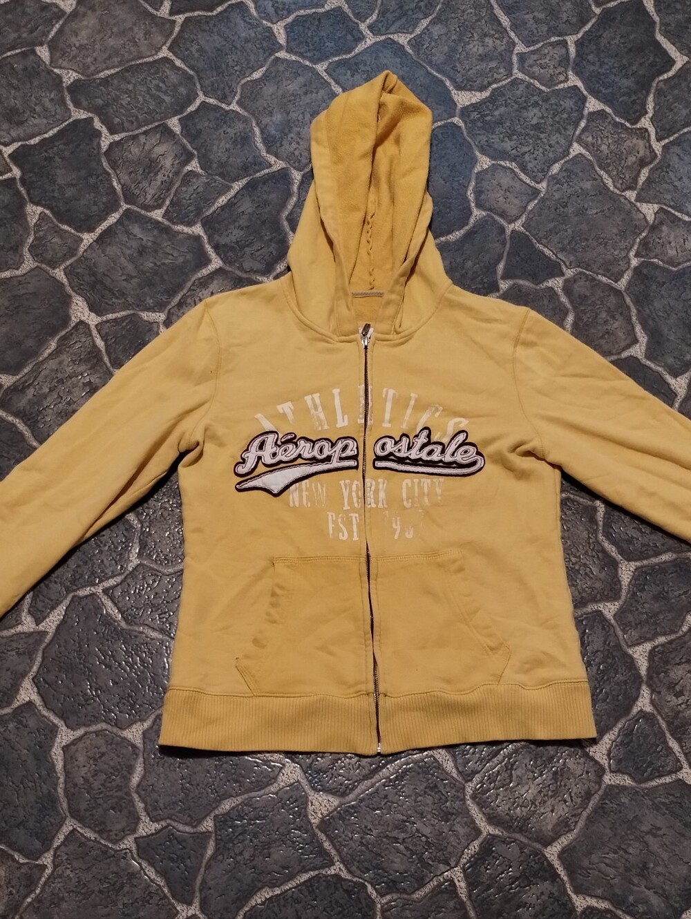 Aeropostale Women's Thick Full Zip Yellow & White Hoodie Jacket Size L VGE Y2K